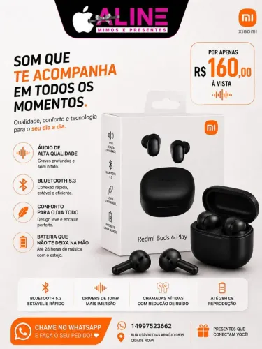 Fone de ouvido Redmi Buds 6 Play