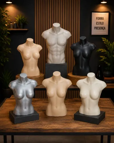 Manequins 5 busto para blusas e 1 masculino meio corpo.