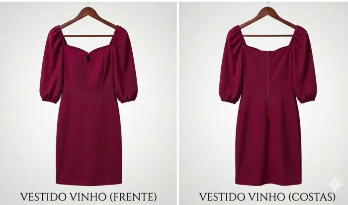 Vestido malha montaria, manga bufante cor fuscia