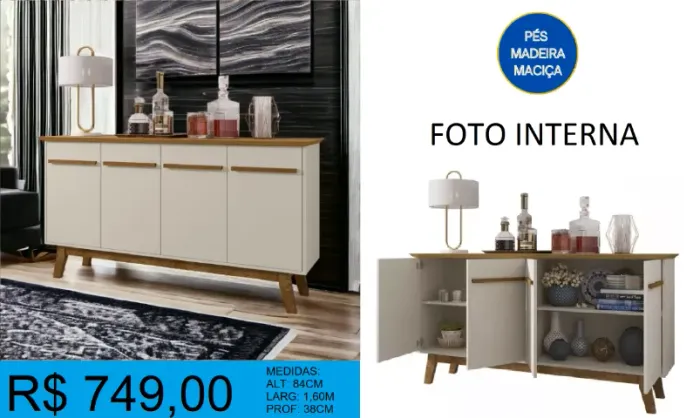 Aparador com pés reforçados - Entrega e montagem grátis