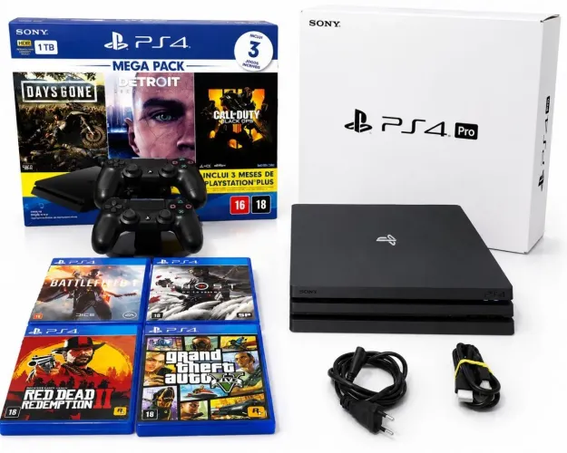 PS4 PRO 2 TERA (2000 GB) DE ARMAZENAMENTO + 2 CONTROLES + VÁRIOS JOGOS IMPECÁVEL