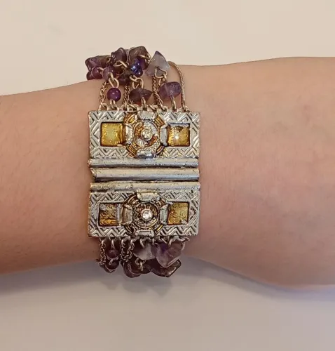 Pulseira prata 925 Cravejada Ametistas naturais verdadeiras 18 /19cm