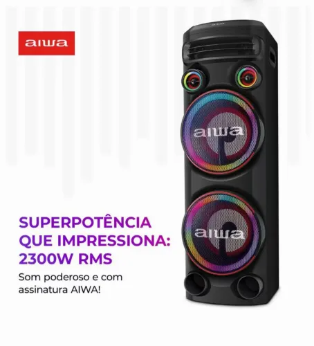Torre de Som AIWA T2W-02 2300W Woofers 10" Bluetooth RGB Bivolt