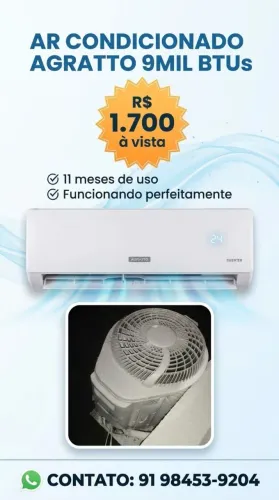Ar condicionado Agratto, 9 mil BTUs, comprei por 2.350 reais tem 11 meses, vendo por 1700