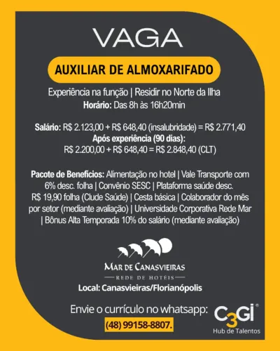Vaga: Auxiliar de Almoxarifado - Bairro: Canasvieiras
