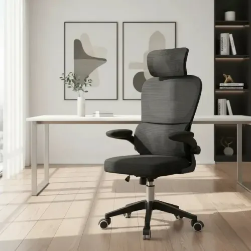 Cadeira Escritório Ergonômica Giratória com Apoio Lombar Marca: Python Fly Preto Malha