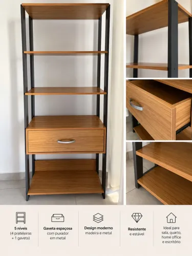 Estante estilo industrial com gaveta