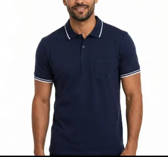 Camisa Polo Masculina Tam G cor Azul /marinho Com Bolso