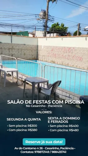 Salão de festas com piscina em Paciência 