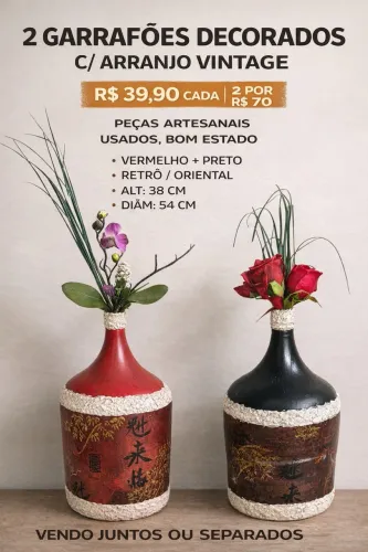 2 GARRAFÕES DECORADOS C/ ARRANJO VINTAGE