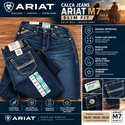 Calça Jeans Ariat M7 Slim Fit Original Importada Masculina