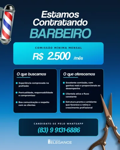? VAGA PARA BARBEIRO - BARBEARIA ELEGANCE