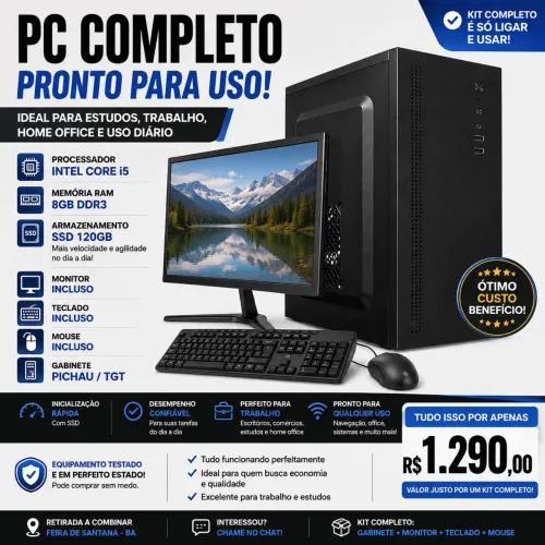 PC Completo Intel Core i5 8GB + SSD 120GB + Monitor