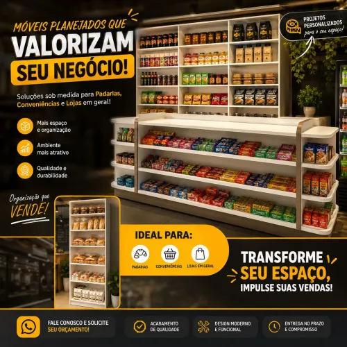 Gôndolas e prateleiras para Lojas, Conveniência e Padarias