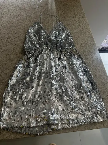 Vestido paetê prata