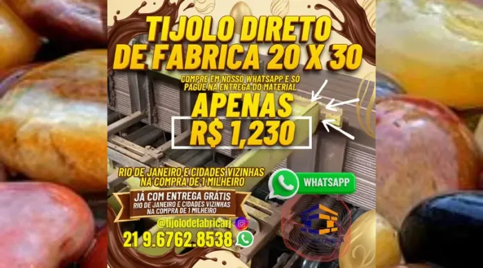 tijolo 10 furos 20x30 para empreiteiros 