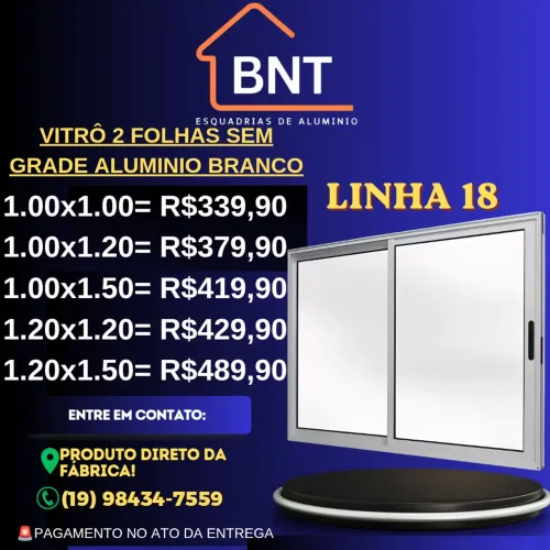VITRÔ 2 FOLHAS SEM GRADE ALUMINIO BRANCO 1.00X1.00 (Linha 18)
