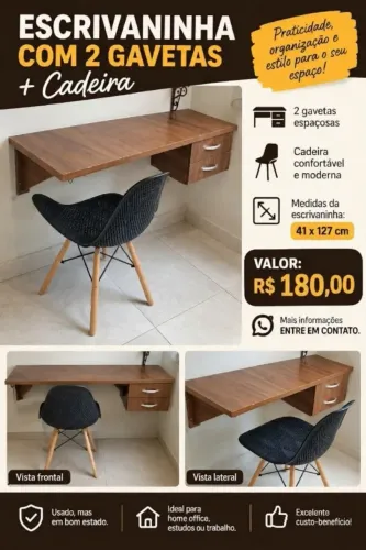 Escrivaninha com 2 gavetas + cadeira