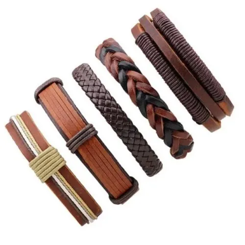 Promoção Conjunto Pulseira Masculina Couro 5 Pçs