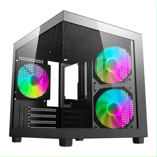 Gabinete Gamer Aquário Aigo Luna A275 Rainbow Mini-Tower Lateral/Vidro C/3 Fans Preto
