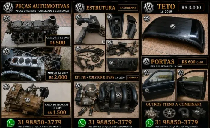PEÇAS ORIGINAIS VOLKSWAGEN GOL, VOYAGE G8 1.6 2019 MOTOR, CÂMBIO  E LATARIA