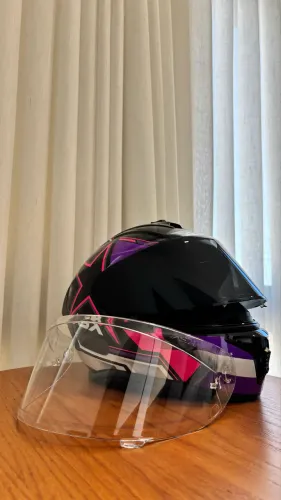 Capacete ASX Draken Pilot (Preto/Lilás/Rosa) Semi Novo + 2 viseiras (Fumê e Transparente)