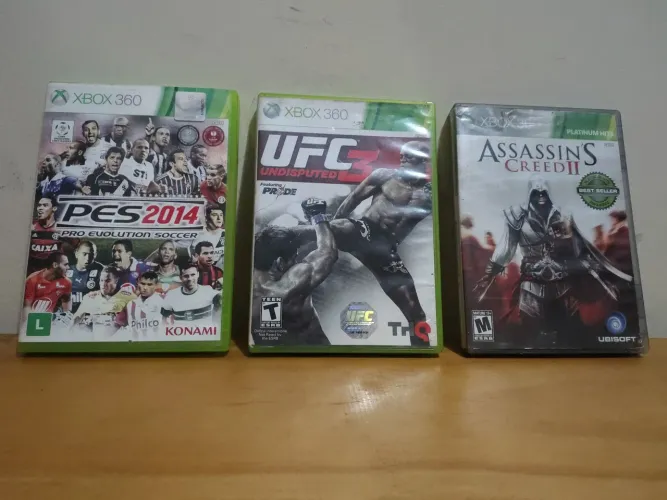 3 jogos de Xbox 360 PES 2014, UFC3 UNDISPUTED, ASSASSINS CREED 2