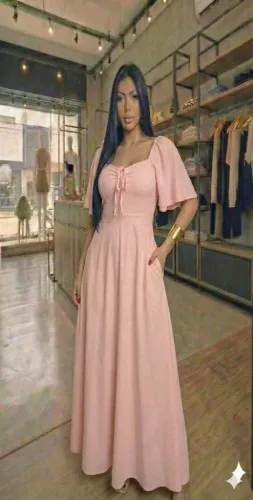 Vestido longo com manga