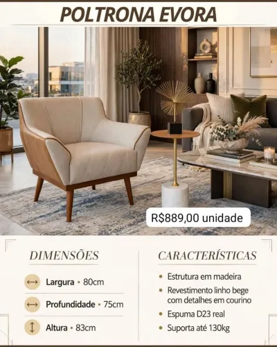 Poltrona Évora estrutura em madeira