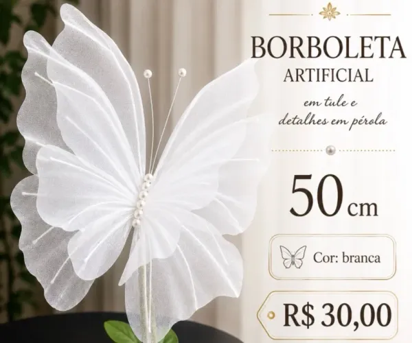 Borboleta em tule com pérolas