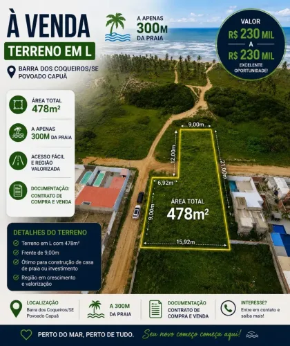 Terreno 478 m² a 300m da Praia Loteamento El Shamah, Capuã( Oportunidade )