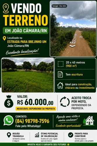 Vendo Terreno 900 m² com Escritura - Região que só vem crescendo - João Câmara/RN
