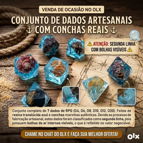 Conjunto de dados de RPG estilo oceano com conchas reais