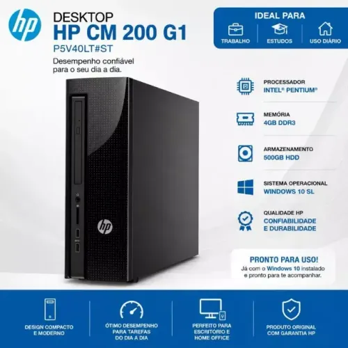 Desktop HP CM200 G1 Pentium 4GB 500GB Windows 10 SL Compacto