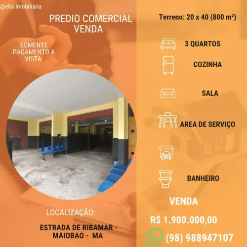 Prédio Comercial à Venda Avenida Principal MA-201, Maiobão Paço do Lumiar/MA