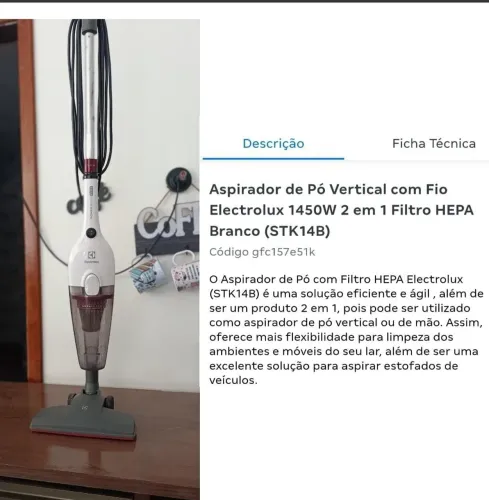 Aspirador de pó vertical Electrolux.