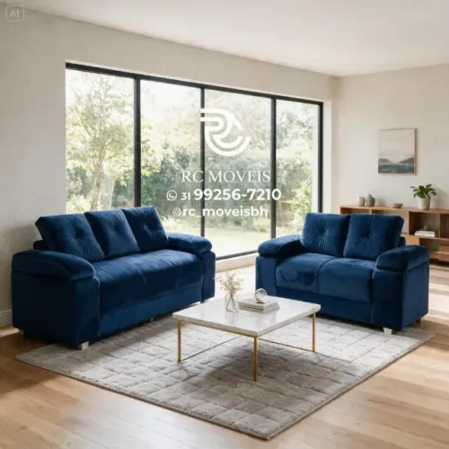 Sofá 2 e 3 Lugares Braço Fofão Suede Caramelo D33 Aconchegante Premium