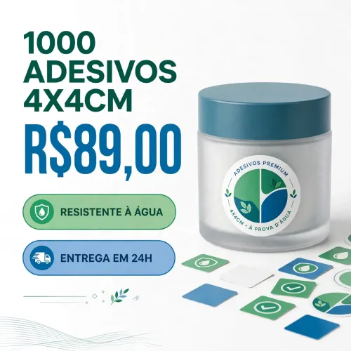 1000 Etiquetas Adesivas 4x4 Personalizadas com sua Logo - A Prova D'água