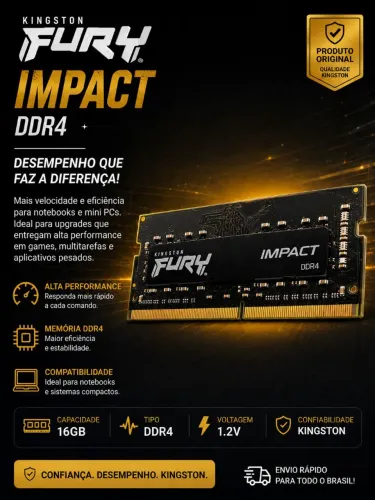 Memória RAM Kingston FURY Impact 16GB DDR4 - NOVA/Lacrada p/ Notebook