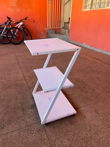 Mesa Carrinho Auxiliar Em Z Metálica - 3 Prateleiras MDF