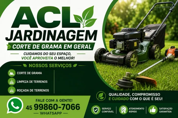 Corte de grama, limpeza de terrenos e roçadas em geral 