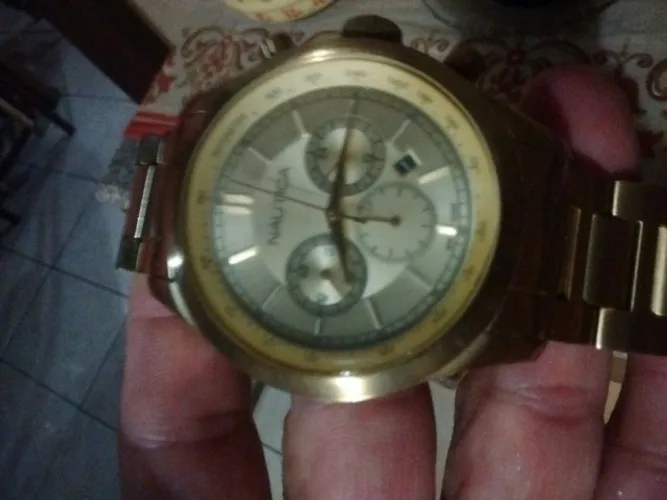 Relógio marca náutica original pulseira aço dourado