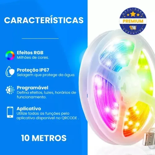 Cordão Pisca Led Rgb com Controle e Aplicativo