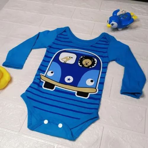Body Baby Manga Longa Personagem Carrinho Azul