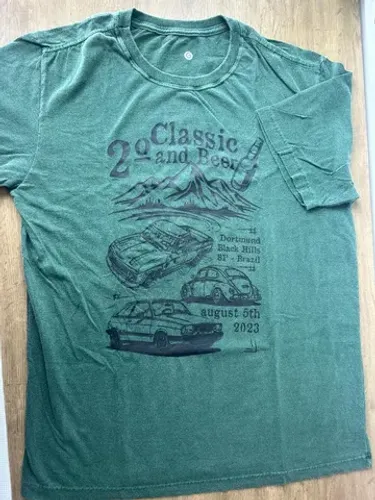 Camiseta cor: verde, tamanho: G, estampa de carros