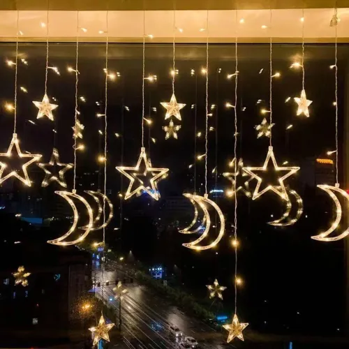 Cascata de LED com Estrelas e Luas para Decoração