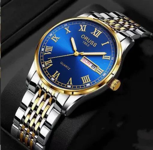 Relógio Masculino Pulseira Inox Oruss 1853 Com Calendário Duplo