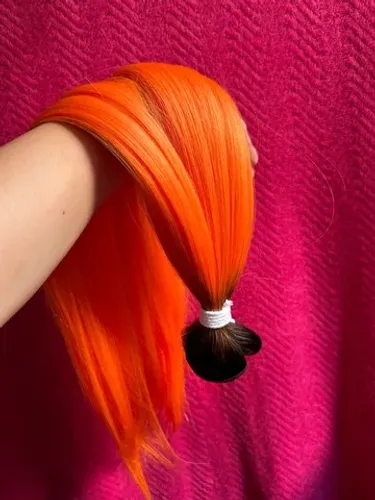 Cabelo humanizado bio humano vegetal tela ruivo laranjinha 70cm 130g laranja 