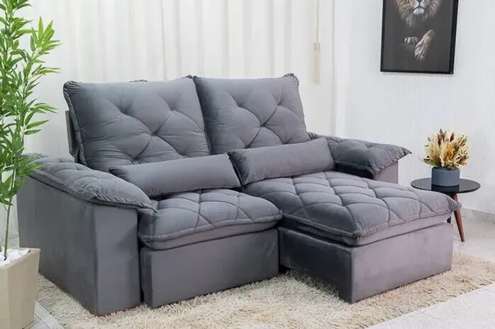 Sofá Retrátil Reclinável Suíça 2.30m Cinza Até 12x - Frete Grátis 