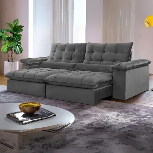 Sofá Retrátil e Reclinável Malibu 2,30 m Cinza tt443